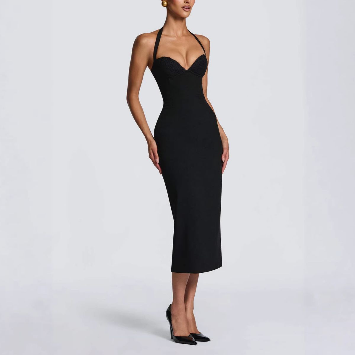 Women's Slim Fit Sleeveless Halter Neck Dress European American Style Solid Color Casual mid Length Spring Summer New Wholesale_ecoleips.com