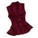 Women's Slim Fit Vest European American Style Suit Collar Double Breasted Bow Solid Color Gold Buttons Ruffled Hem Commuter Jacket_ecoleips.com