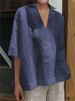 Women's Clothing Spring And Summer V Neck Cotton And Linen Solid Color Large Size Loose Mid Sleeve Women's Shirt_ecoleips.com