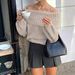 Women's Clothing One Shoulder Simple Solid Color Versatile Slim Lantern Sleeve Knitted Sweater_ecoleips.com