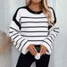 2024 Autumn Winter New Hot Sale Round Neck Loose Black And White Striped Pullover Long Sleeve Knitted Sweater For Women_ecoleips.com