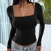 Women's Clothing Square Collar Long Sleeved Pullover Tight Casual Fashion Tops_ecoleips.com