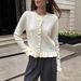 Women's Long Sleeved Ruffled Knit Cardigan Autumn/Winter Casual Solid Color Sweater Single Breasted European American Style_ecoleips.com