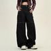 Women's High Waist Straight Leg Jeans - Large Size Loose BF American Style Floor-Length Trousers With Pocket Letter Scimitar Design_ecoleips.com