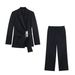 Women's Clothing Embellished Suit Jacket + Straight Leg Pants Set Women's Matching Blazer & Trousers Set – Buckle Detail (Black/Brown, Sizes XS-L)_ecoleips.com