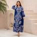 Women's Abaya Muslim Robe Printed Hot Diamond Beads Party Evening Dress_ecoleips.com