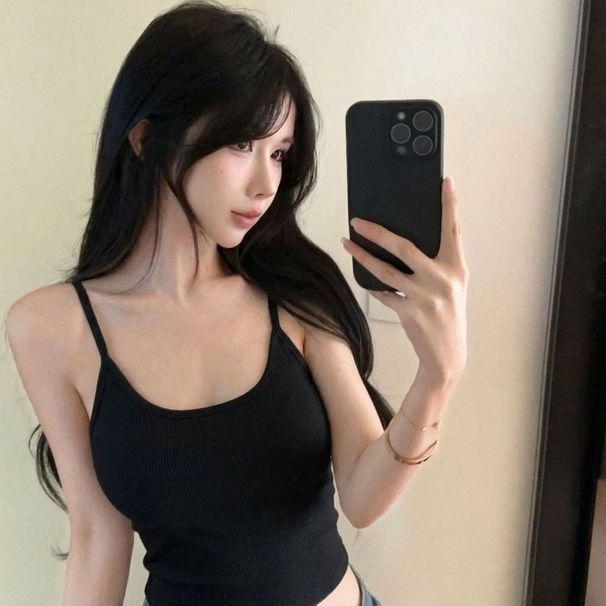 Women's Summer Red Sleeveless Halter With Chest Pads, Drawstring, Slim Fit, Irregular Short Top_ecoleips.com