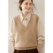 Aria Basics V-neck Cashmere Knitted Vest Women, Pullover, Sleeveless, Loose Fit, Solid Color, Stylish Elegant, Suitable For_ecoleips.com
