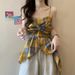Retro Yellow Plaid Bowknot Camisole For Women, New Summer Sweet Style With Irregular Hem, Dopamine Top_ecoleips.com
