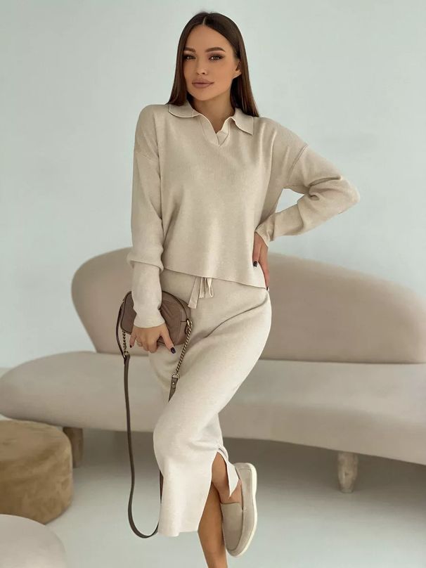 Autumn-Winter Style Knitted Suit Women's Core-Spun Yarn Soft Slit Sweater With Lace-Up Skirt Elegant Style_ecoleips.com