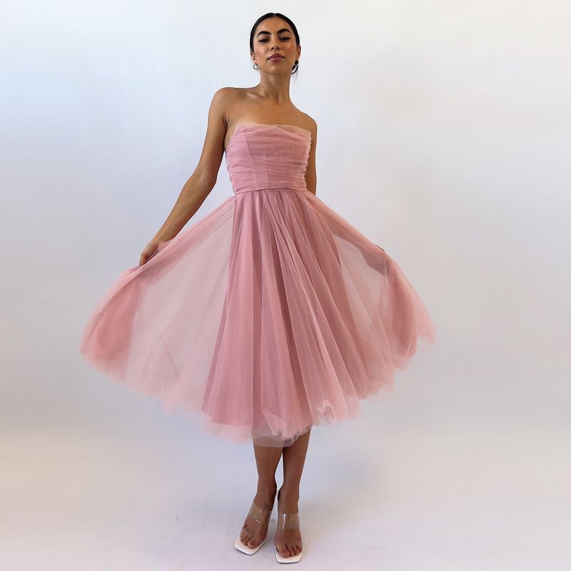 Women's Sleeveless Mesh Herringbone Tube Top Dress A-Line Skirt Waist Spring Birthday Party Fashion_ecoleips.com