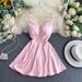Feminine Spring 2020 Deep V Neck Backless High Waist Slimming Solid Color A-Line Dress Suspender Bottoming Skirt for Women_ecoleips.com