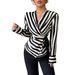European American Cross-border Foreign Trade Women's Casual Striped Long-sleeve Shirt With V-neck, Slim Fit,_ecoleips.com