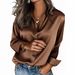 European And American Cross-Border Hot-Selling Satin Women's Loose Long-Sleeve Shirt Top_ecoleips.com