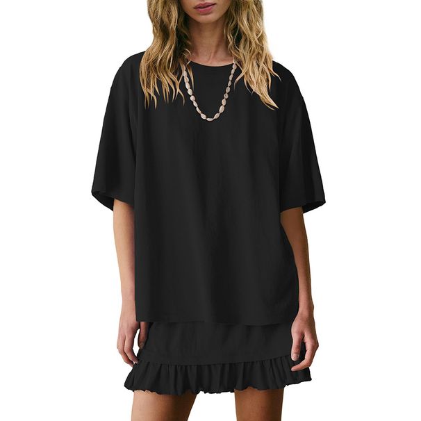 Women's Short Sleeve T-Shirt And Shorts Set Summer Casual Comfort Round Neck Two Piece Outfit Soft Breathable Fabric_ecoleips.com