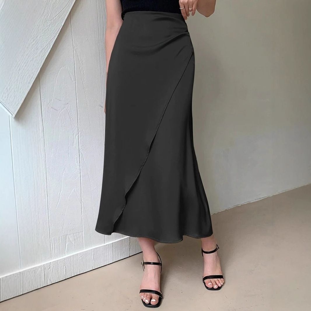 Women's Clothing Satin Midi Skirt Mid Length Imitation Silk Women's Bottoms Style For Formal & Casual For Women_ecoleips.com