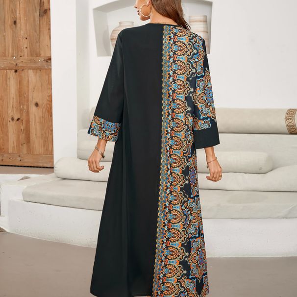 ng2510292 Ng2510292 Cross-border Real-shot Hot-selling Muslim Printed Patchwork Dress, Elegant Middle Eastern Long Dress_ecoleips.com