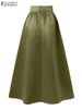 ZANZEA Women Autumn Satin Skirt New A-line Floor Length Solid Color High Waist Dress Elegant Vintage Casual Oversized Long Robe_ecoleips.com