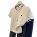 Women's Embroidered Heart Short Sleeve Knitted Sweater Round Neck T-Shirt Petite Size Inner Layer Summer New Style_ecoleips.com