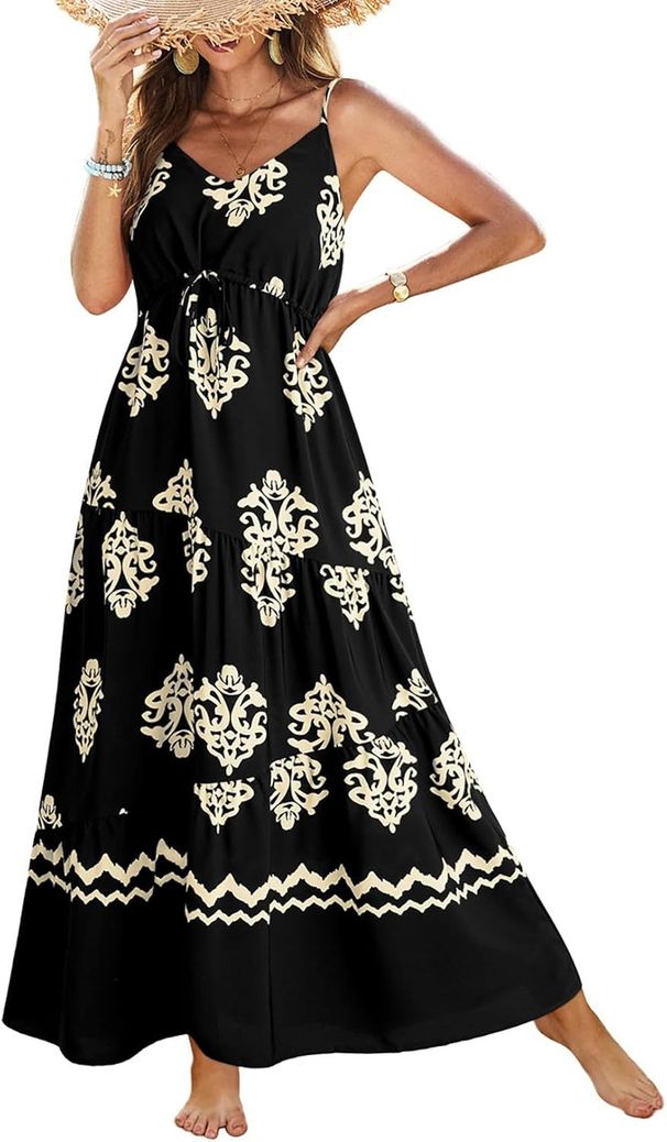 2025 Cross-Border Summer Casual Women's Bohemian Sleeveless Printed Long Layered Beach Dress_ecoleips.com