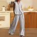 Women's 3D Stripe Linen-Look Lounge Set Sleeveless V-Neck Top Wide-Leg Pants Multiple Colors_ecoleips.com