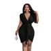 Women's Sexy Pure Desire Dress Summer V-neck Waist Pleated Hip Skirt_ecoleips.com