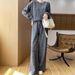 Women's Autumn-Winter Two-Piece : Australian Wool Round-Neck Loose Stylish Sweater And Straight-Leg Pants Thick Knit_ecoleips.com