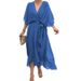 2026 New European American Women's Fashion Cross-Border Solid Color Tie-Waist Long Dress With Bat Sleeves And_ecoleips.com