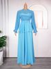 Plus Size Floral Print Chiffon Maxi Dress With Ruffled Hem & Elegant Pleats - A-Line Round Neck Casual Dress (L/XL/2XL/3XL, Light Blue/Rose/White)_ecoleips.com