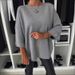 Women's Clothing New Solid Color Round Neck Mid Sleeve Knitted Casual Tops_ecoleips.com
