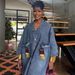 Women's Loose Retro V Neck Cardigan Long Sleeved Dress With Pockets Denim Jacket For Casual Occasions_ecoleips.com