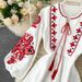 Bohemian Ethnic Style Long Dress for Women round Neck Lantern Sleeve Embroidered Floral Loose Slimming Versatile Dress Free Shipping_ecoleips.com