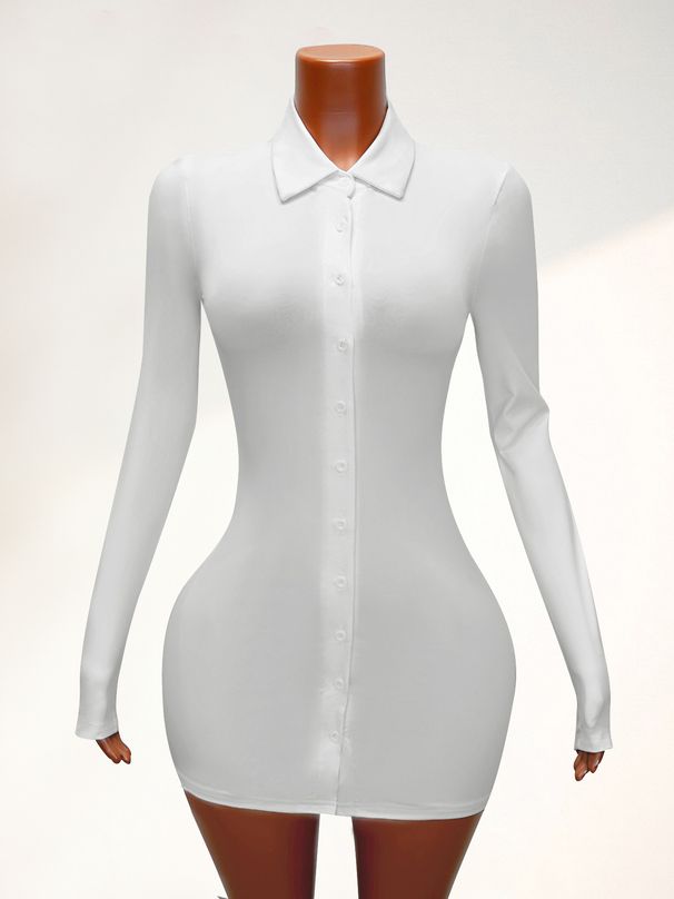 Women's Sexy Square Neck Shirt Dress Cinching Waist Tight Fit Casual Mini Dress For Young Girls Fashion_ecoleips.com