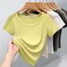 Women's Hong Kong Style Trendy Sophisticated Round Neck Short Sleeve Top Ribbed Fabric Hot Selling Spring Summer_ecoleips.com