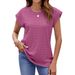 Women's Clothing Solid Color Jacquard Loose Round Neck Short Sleeved T Shirt Tops_ecoleips.com
