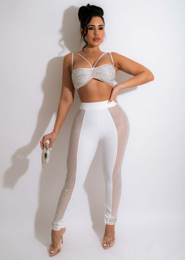 Voya Women's Sexy European American Style Rhinestone Vest And Mesh Two-piece Nightclub Outfit_ecoleips.com