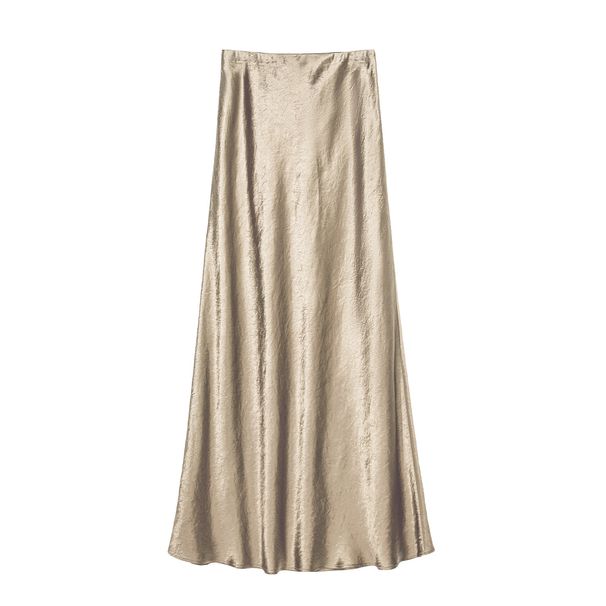 Verve Women's Summer Satin High Elastic Waist Hand-Grasp Pattern Elegant Pure Color Long Skirt_ecoleips.com