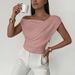 Women's Solid Color Casual Top Spring New Loose Fit Versatile American Style Design Irregular Neck 2026_ecoleips.com