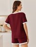 K Women's New Solid Color Pit Stripe Color Blocked Sleepwear Short Sleeved Home Suit Set. No Necklaces Or Other Accessories_ecoleips.com