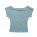 Mint Green Off-Shoulder T-Shirt Loose Fit Slimming Short Sleeve European American Retro Sweet Style Button Decoration Women's Top_ecoleips.com