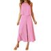 2023 New European American Women's Summer 2-Piece Outfit: Round Neck Top And Short Solid Color Wide-Leg Pants Set_ecoleips.com