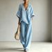Women's Casual Loose V Neck Top And Wide Leg Pants Set - Comfortable Regular Fit Summer Outfit_ecoleips.com