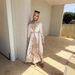 Elegant Printed Wrap Waist Dress With High Neck & Lantern Sleeves – Flowy Maxi Dress For Women_ecoleips.com