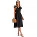 Spring And Summer New Casual Solid Color V-Neck Waist Cinched Fresh Style Women's Dress_ecoleips.com
