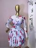 Women's Mesh Sheer Long Sleeve Dress Sweet Leaf Print Short Skirt Pleated American Style_ecoleips.com