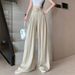 Suitable For All Seasons Fashionable Light Solid Color Linen Suit For Women, Summer New High-Waist Draped Elegant Daily Commuter Wide-Leg_ecoleips.com