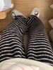 Striped Pajama Pants Women's Black And White Fleece Trousers Fleece Sleepwear Winter Thickened Casual Home Pants Female_ecoleips.com