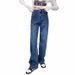 2025 Spring/Summer Dark Blue Wide-Leg Jeans For Women, High-Waisted Slimming Floor-Length New Long Straight Pants_ecoleips.com