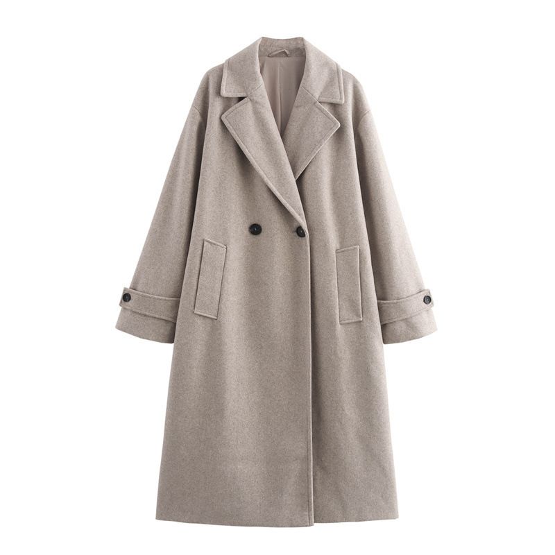 Women's Long Wool Coat – Oversized Streetwear Trench Coat With Notched Lapel (Black/Khaki/Gray/Burgundy)_ecoleips.com