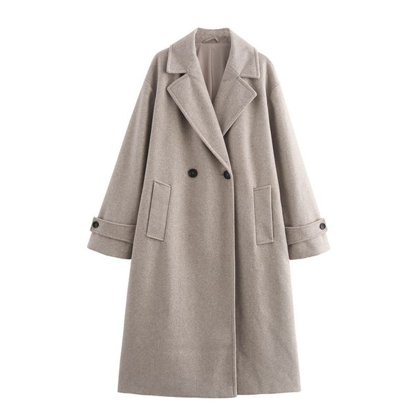 Women's Long Wool Coat – Oversized Streetwear Trench Coat With Notched Lapel (Black/Khaki/Gray/Burgundy)_ecoleips.com